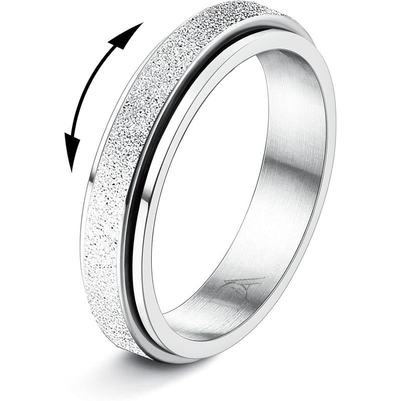 Trendy Fidget Rings for Women Men -2 4Mm Titanium Steel Spinner Ring for Anxiety Stress Relief Glitter Sandblast Spinning Figit Anxiety Jewelry for Women Gifts