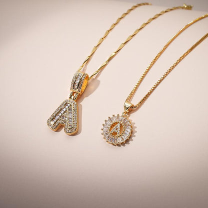 2 Pack Initial Letter Pendant Necklaces with Zircon Stones for Women, 14K Gold Plated Alphabet Necklace, Fashion Jewelry for Parties & Birthdays, Personalized Jewelry Gift