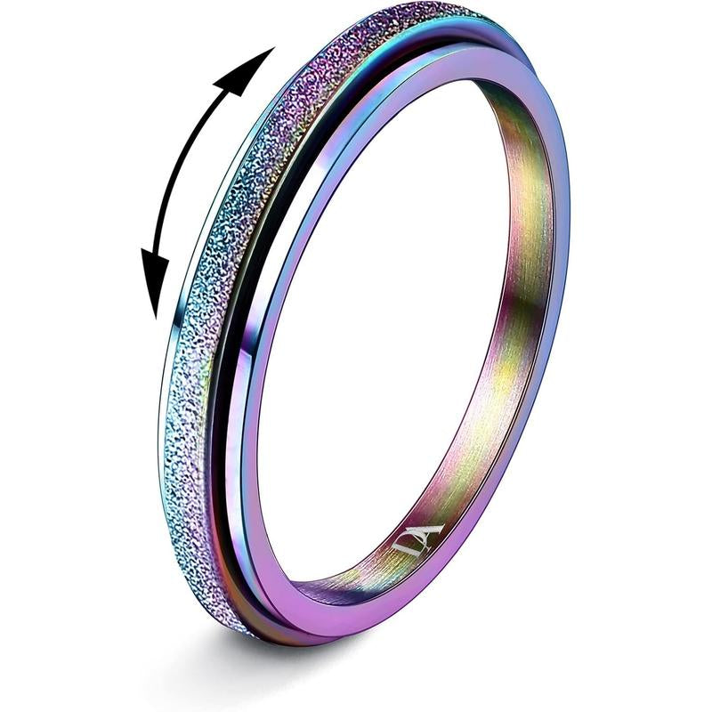 Trendy Fidget Rings for Women Men -2 4Mm Titanium Steel Spinner Ring for Anxiety Stress Relief Glitter Sandblast Spinning Figit Anxiety Jewelry for Women Gifts