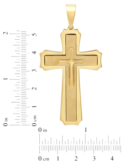 Mens Gold-Tone Stainless Steel Stacked Cross Pendant Necklace