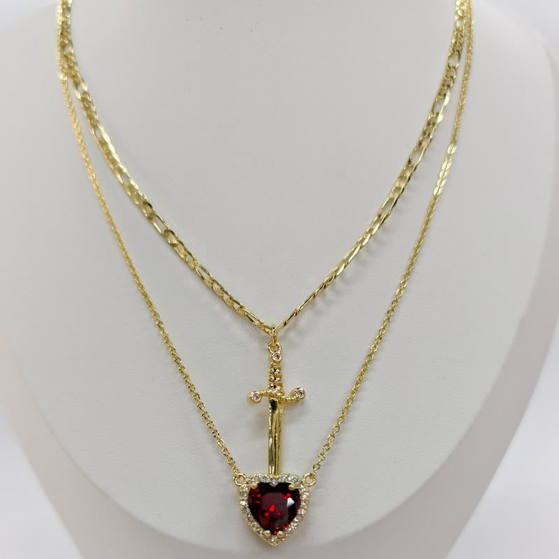 MEIITRUE Heart Pendant Necklaces for Women Men, Rhinestone Dagger Cross Pendant Necklace, Elegant Jewelry Gift for Couples