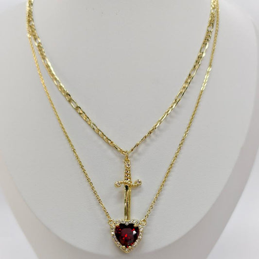 MEIITRUE Heart Pendant Necklaces for Women Men, Rhinestone Dagger Cross Pendant Necklace, Elegant Jewelry Gift for Couples