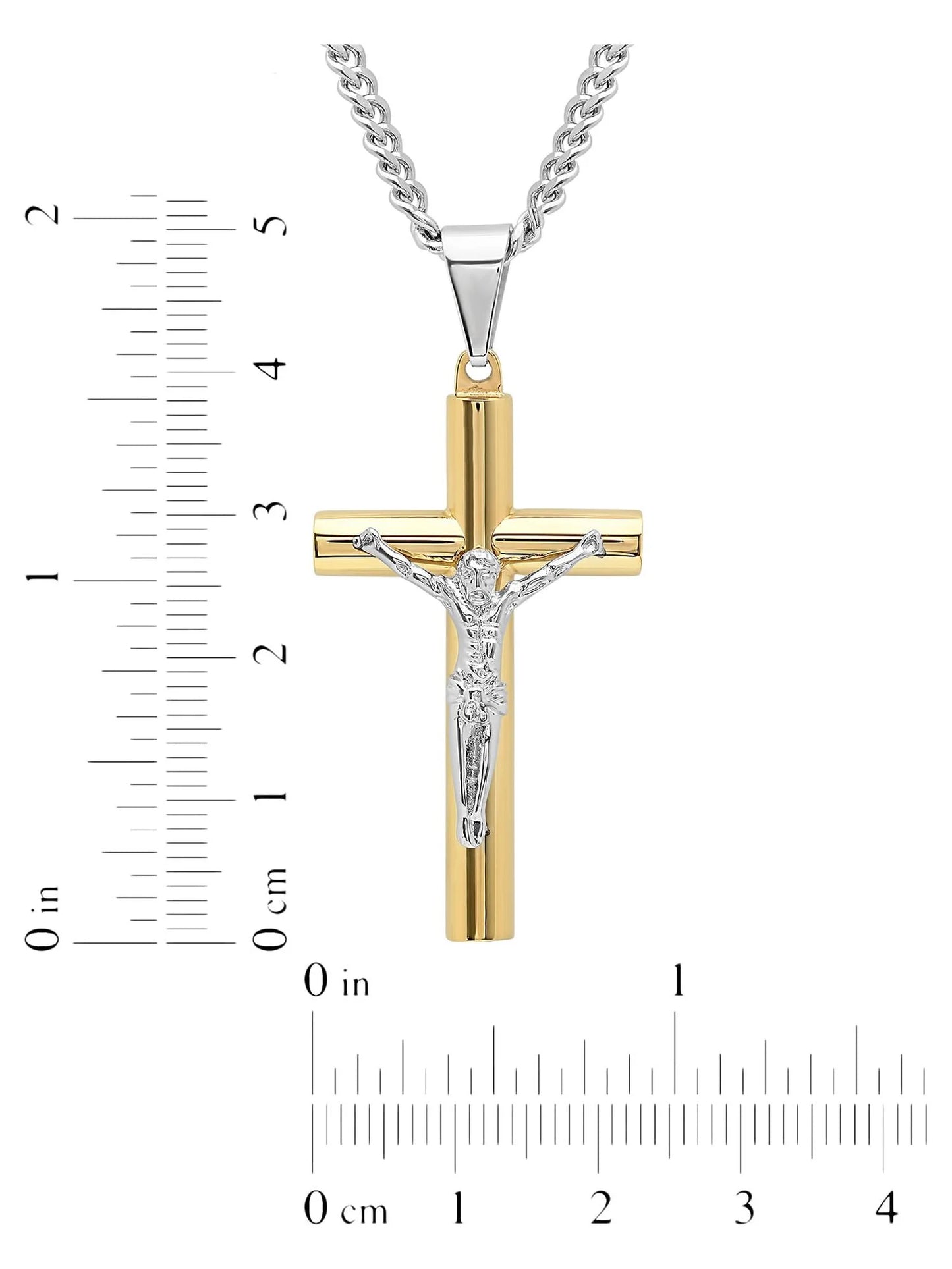 Men's Gold-Tone Stainless Steel Crucifix Pendant Necklace