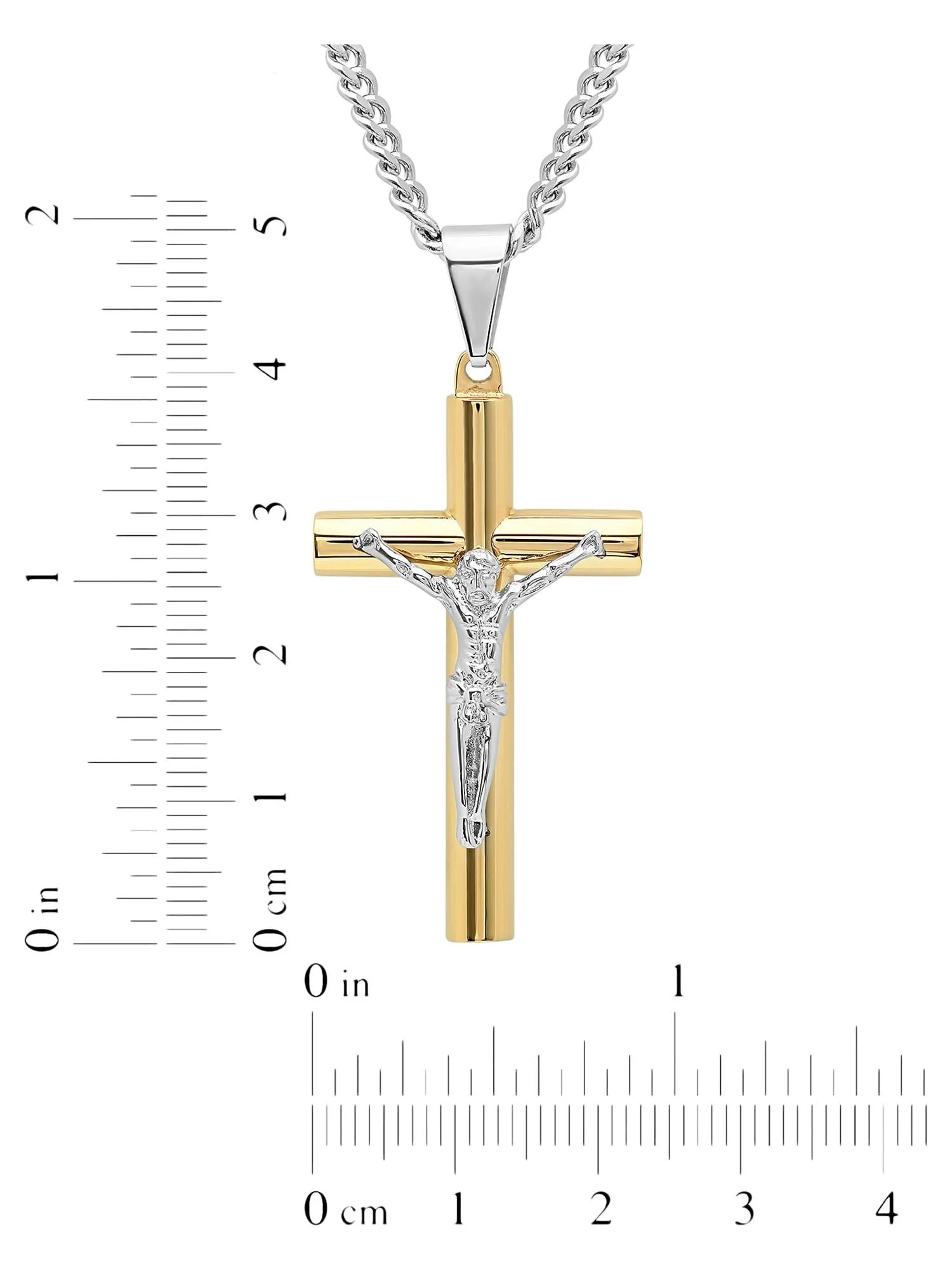 Men's Gold-Tone Stainless Steel Crucifix Pendant Necklace