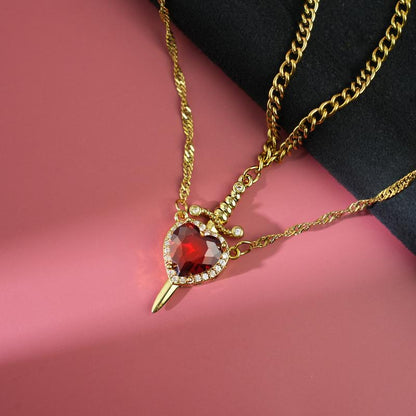 MEIITRUE Heart Pendant Necklaces for Women Men, Rhinestone Dagger Cross Pendant Necklace, Elegant Jewelry Gift for Couples