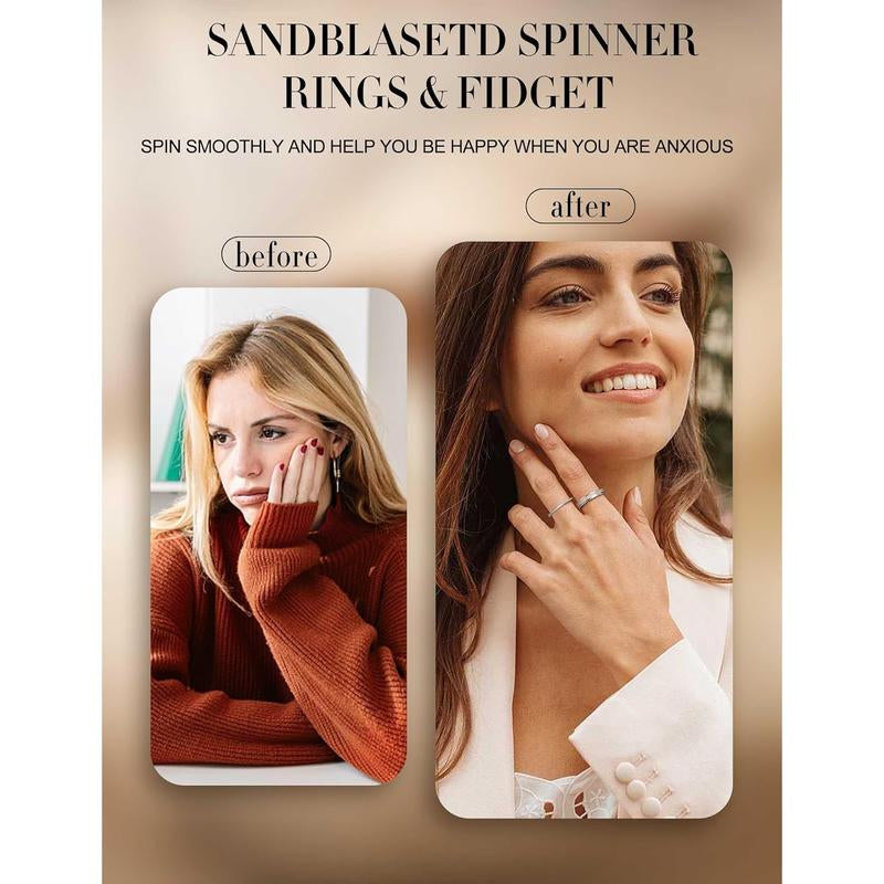 Trendy Fidget Rings for Women Men -2 4Mm Titanium Steel Spinner Ring for Anxiety Stress Relief Glitter Sandblast Spinning Figit Anxiety Jewelry for Women Gifts