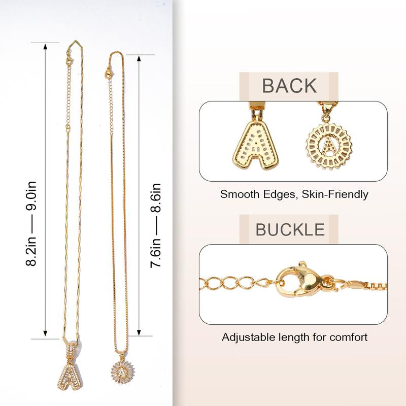 2 Pack Initial Letter Pendant Necklaces with Zircon Stones for Women, 14K Gold Plated Alphabet Necklace, Fashion Jewelry for Parties & Birthdays, Personalized Jewelry Gift
