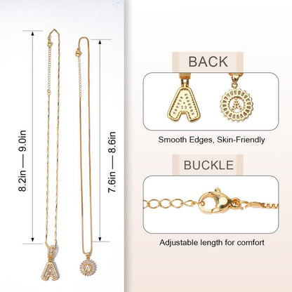 2 Pack Initial Letter Pendant Necklaces with Zircon Stones for Women, 14K Gold Plated Alphabet Necklace, Fashion Jewelry for Parties & Birthdays, Personalized Jewelry Gift