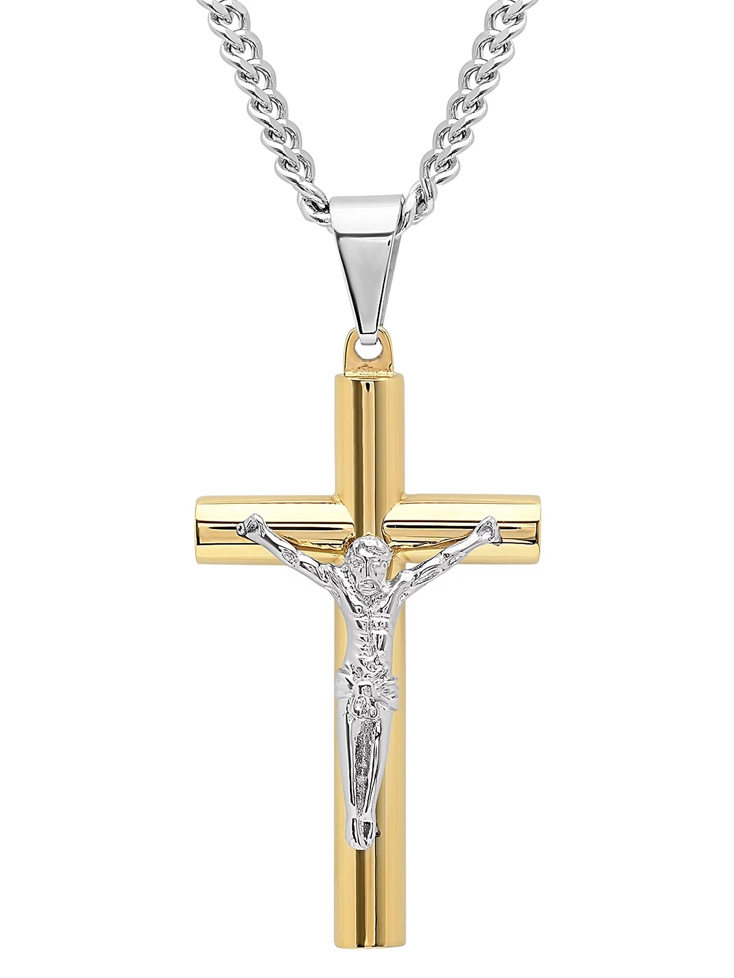 Men's Gold-Tone Stainless Steel Crucifix Pendant Necklace