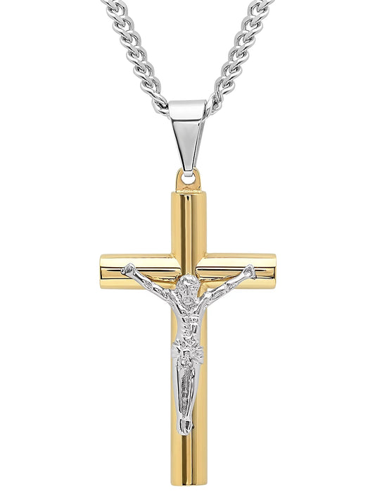 Men's Gold-Tone Stainless Steel Crucifix Pendant Necklace