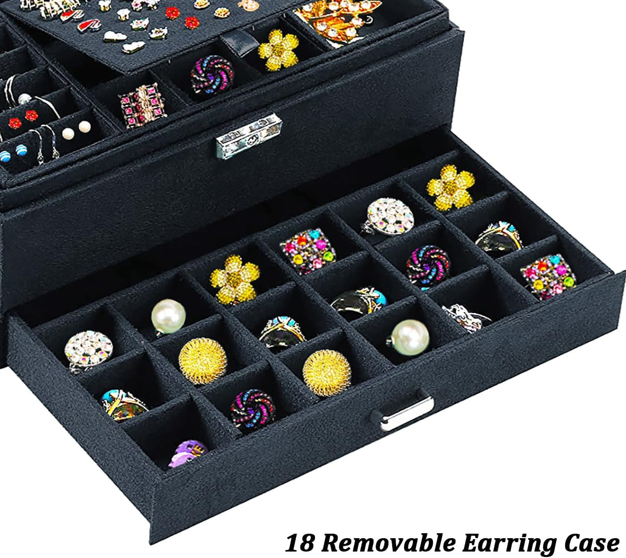 Jewelry Boxes for Women Black Velvet Jewelry Organizer with Lock