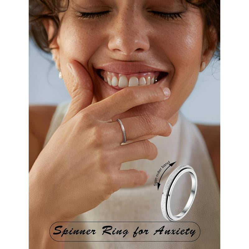 Trendy Fidget Rings for Women Men -2 4Mm Titanium Steel Spinner Ring for Anxiety Stress Relief Glitter Sandblast Spinning Figit Anxiety Jewelry for Women Gifts