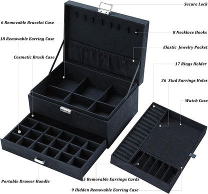 Jewelry Boxes for Women Black Velvet Jewelry Organizer with Lock