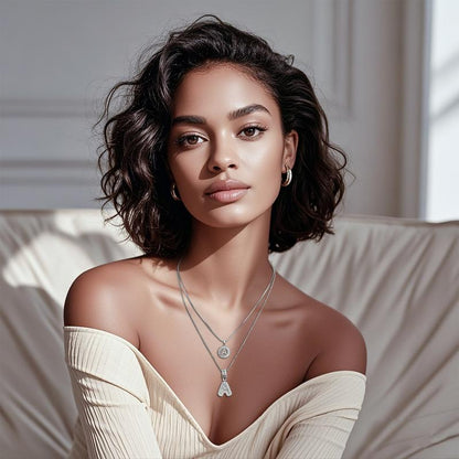 2 Pack Initial Letter Pendant Necklaces with Zircon Stones for Women, 14K Gold Plated Alphabet Necklace, Fashion Jewelry for Parties & Birthdays, Personalized Jewelry Gift