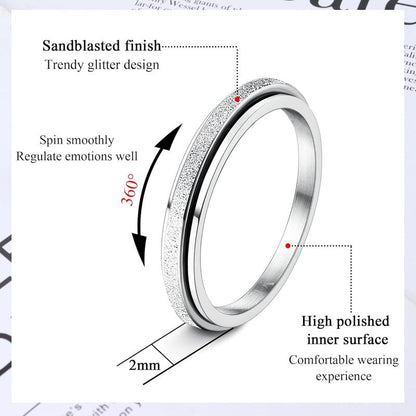 Trendy Fidget Rings for Women Men -2 4Mm Titanium Steel Spinner Ring for Anxiety Stress Relief Glitter Sandblast Spinning Figit Anxiety Jewelry for Women Gifts