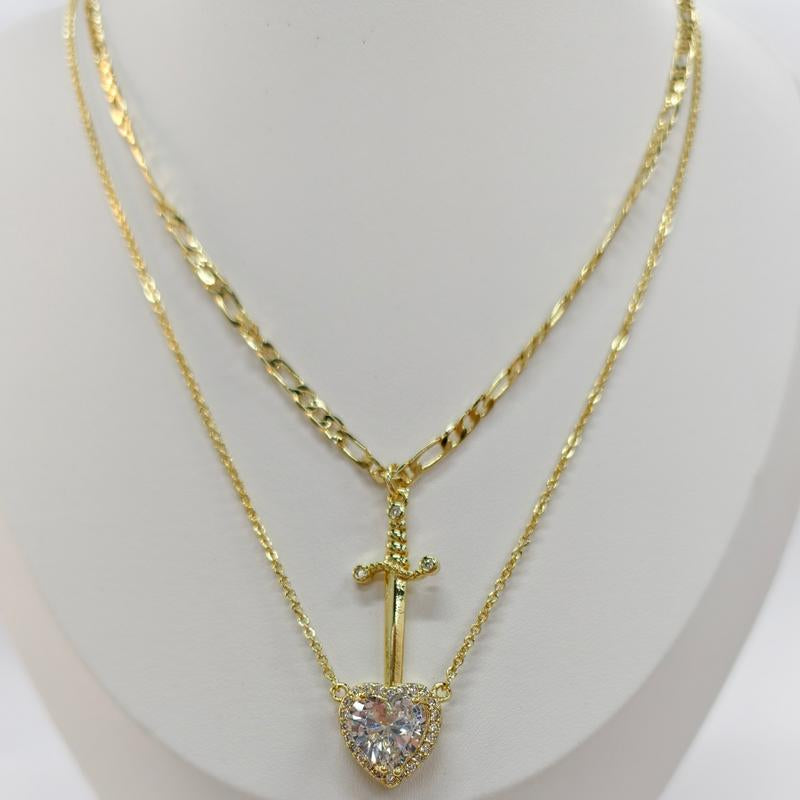 MEIITRUE Heart Pendant Necklaces for Women Men, Rhinestone Dagger Cross Pendant Necklace, Elegant Jewelry Gift for Couples