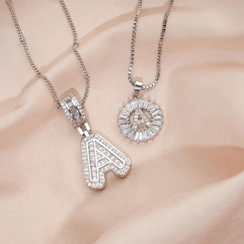 2 Pack Initial Letter Pendant Necklaces with Zircon Stones for Women, 14K Gold Plated Alphabet Necklace, Fashion Jewelry for Parties & Birthdays, Personalized Jewelry Gift