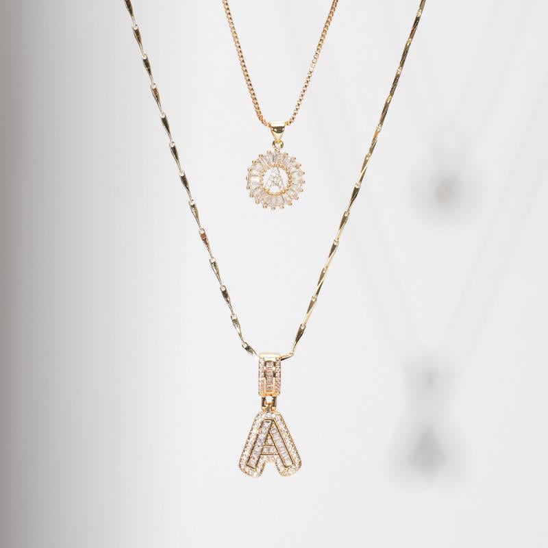 2 Pack Initial Letter Pendant Necklaces with Zircon Stones for Women, 14K Gold Plated Alphabet Necklace, Fashion Jewelry for Parties & Birthdays, Personalized Jewelry Gift