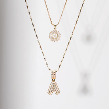 2 Pack Initial Letter Pendant Necklaces with Zircon Stones for Women, 14K Gold Plated Alphabet Necklace, Fashion Jewelry for Parties & Birthdays, Personalized Jewelry Gift