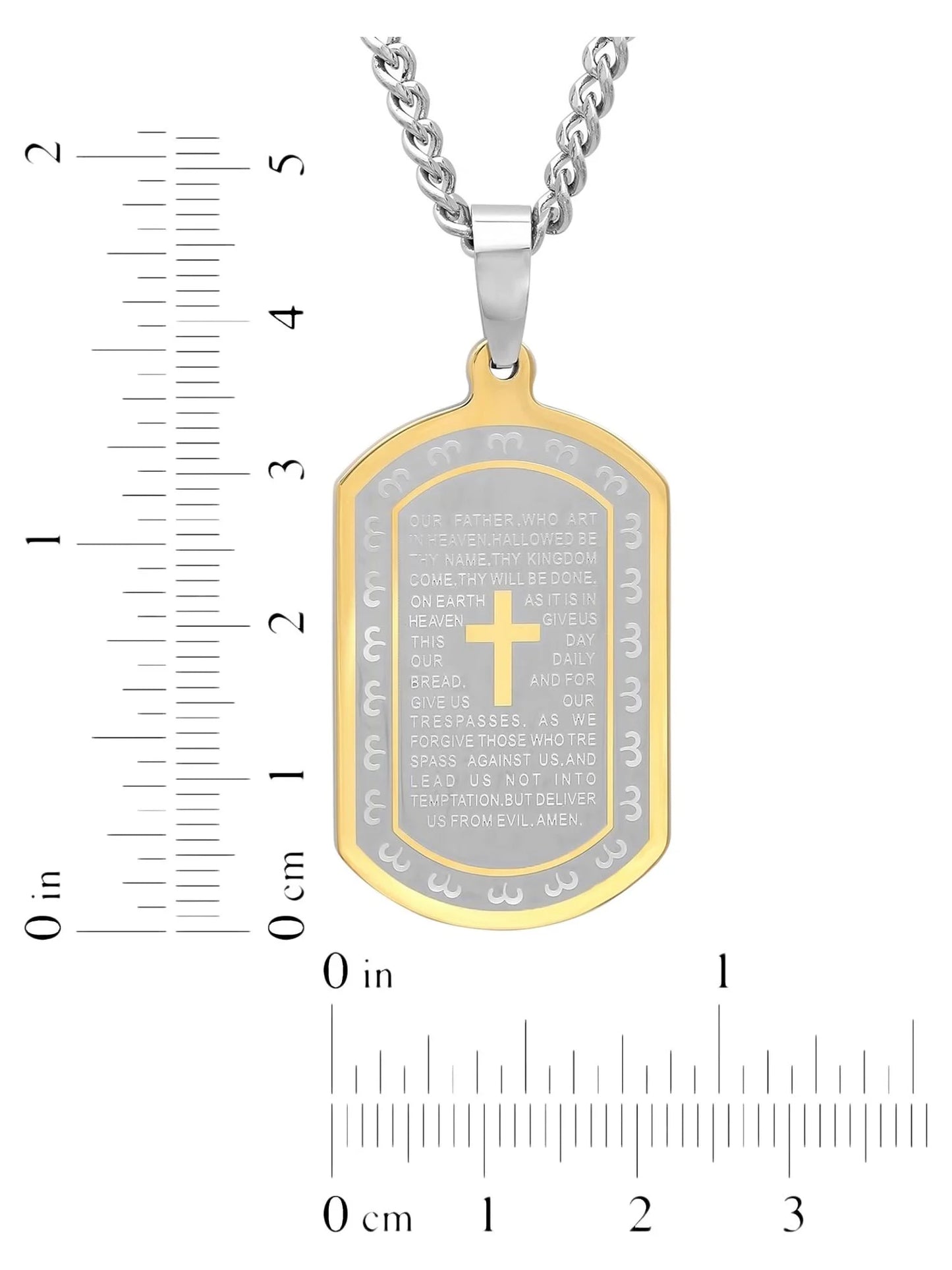 Men's Two-Tone Stainless Steel the Lord's Prayer Dog Tag Pendant Necklace