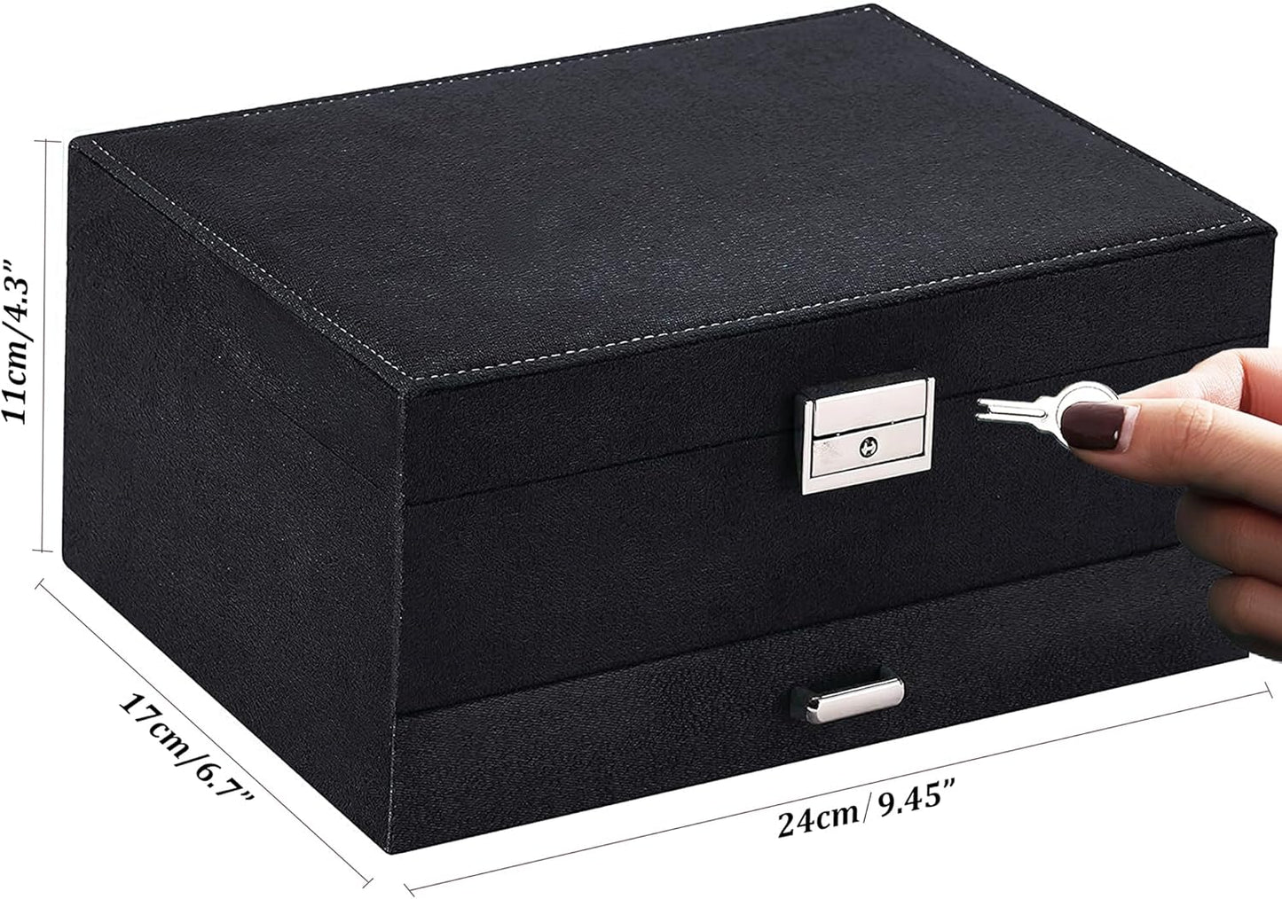 Jewelry Boxes for Women Black Velvet Jewelry Organizer with Lock