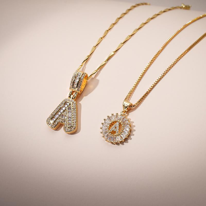 2 Pack Initial Letter Pendant Necklaces with Zircon Stones for Women, 14K Gold Plated Alphabet Necklace, Fashion Jewelry for Parties & Birthdays, Personalized Jewelry Gift