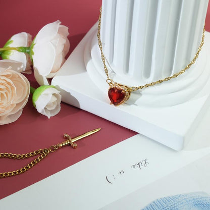 MEIITRUE Heart Pendant Necklaces for Women Men, Rhinestone Dagger Cross Pendant Necklace, Elegant Jewelry Gift for Couples