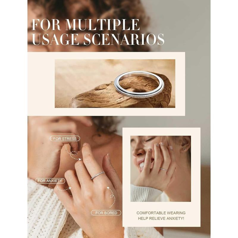 Trendy Fidget Rings for Women Men -2 4Mm Titanium Steel Spinner Ring for Anxiety Stress Relief Glitter Sandblast Spinning Figit Anxiety Jewelry for Women Gifts