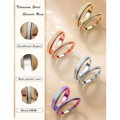 Trendy Fidget Rings for Women Men -2 4Mm Titanium Steel Spinner Ring for Anxiety Stress Relief Glitter Sandblast Spinning Figit Anxiety Jewelry for Women Gifts
